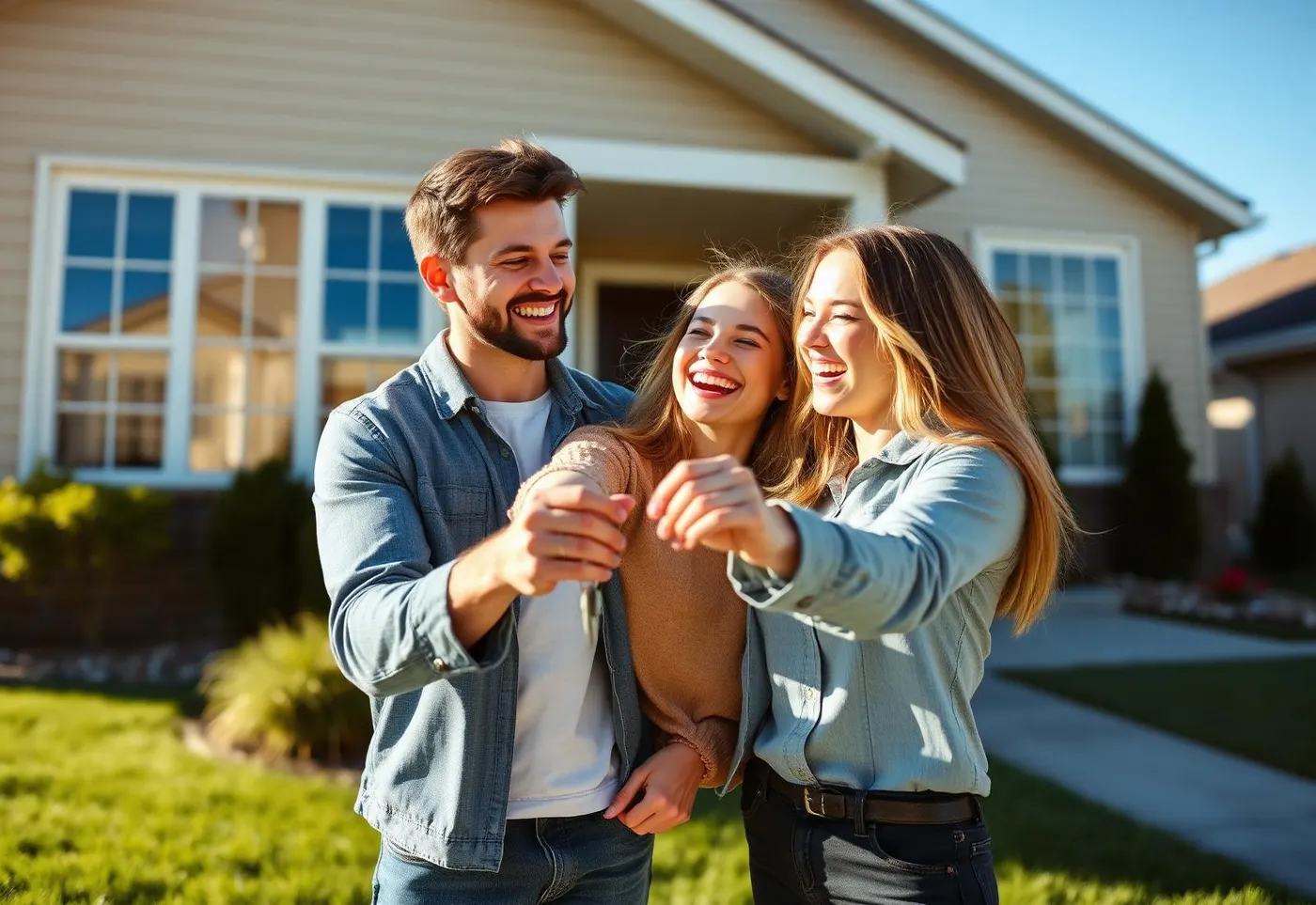 New homeowners holding the keys to the house they just purchased